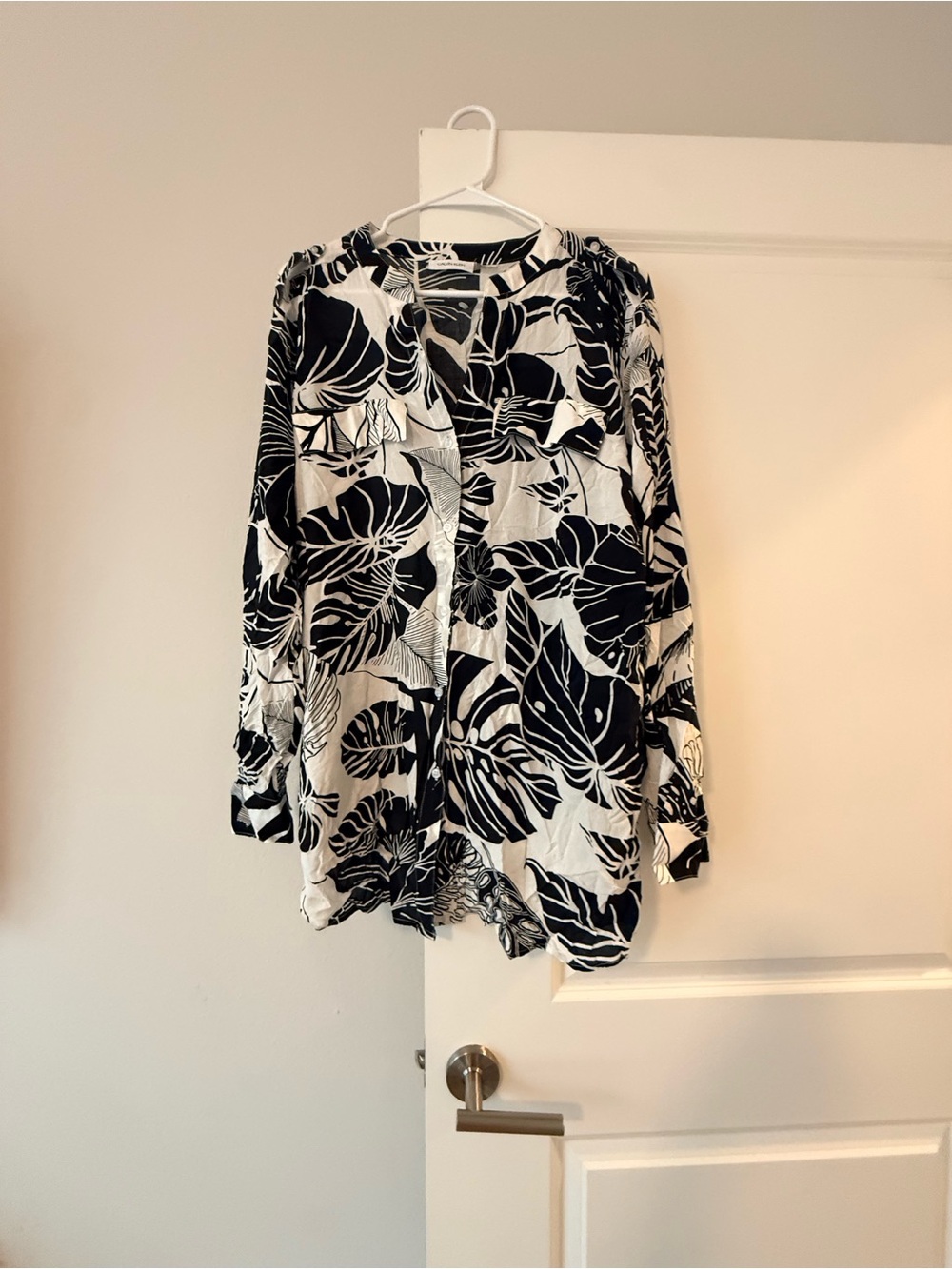 Calvin Klein Black & White Botanical Button-Down Shirt